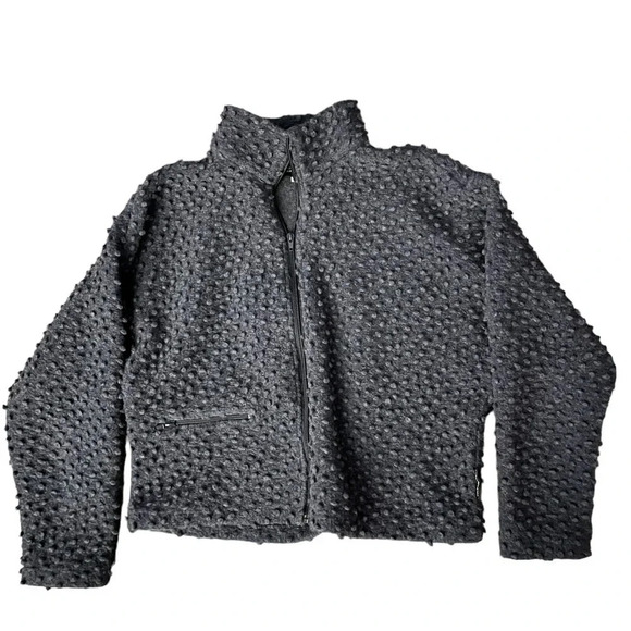 Cold Air Design Wool Blend Popcorn Knit Cropped Coat In Blue Size Medium - Picture 1 of 12